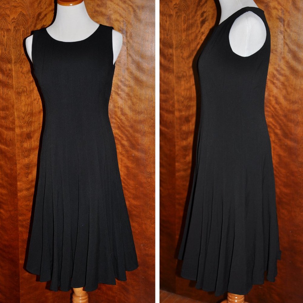 Vintage Calvin Klein Black Flared Sleeveless Cocktail Career Little Black Dress